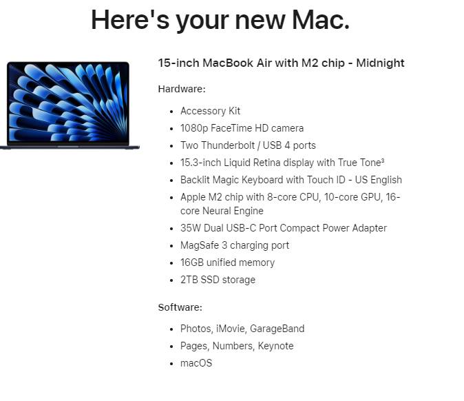 15in M2 MacBook Air Midnight blue