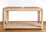 White Washed Oak Sofa Console Table w/ Glass Inserts