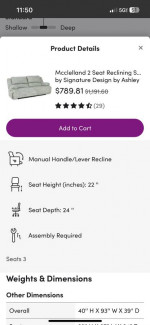 Ashley Reclining sofa (2 months old)