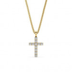 14k Solid Gold & White Diamond Micro Cross Pendant