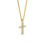 14k Solid Gold & White Diamond Micro Cross Pendant