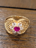 Turkish 14K Yellow Gold Ornate Flower Ring. Size 6.5