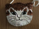 Sequin cat face mini purse copper and white