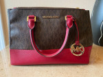 Michael Kors Sutton Medium Signature Satchel Brown And Maroon