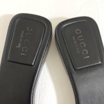 Size 7B Authentic GUCCI Slip-On Flat Sandals Black Canvas w Beige GG