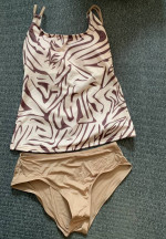 NWT Cream/Brown Swirl 2-Piece Tankini Bathing/Swim Suit Size Small