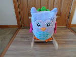 Rockabye Olivia Owl Musical Rocker Vibrant Colors Wooden Base