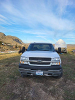 2003 Chevrolet Silverado 2500HD Crew Cab in white, showcasing its condition and outdoor setting.