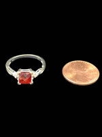10K White Gold Red Stone Ring  - Size 7 - 2.2g