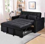 Convertible Velvet Sleeper Sofa 3-in-1 Pull Out Bed Folding Loveseat Couch Black