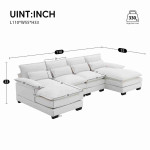 Modern U-shaped Sectional Sofa with Waist Pillows, 6-Seat Upholstered Symmetrical Sofa Furniture with Chaise Lounge