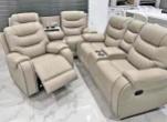 Cream leather reclining set