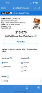 2014 Honda CR-V EX-L with 75,000 miles, leather seats, sunroof, and rear view camera for sale.