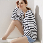 $72 Ann Taylor LOFT Stripe Hoodie Top Shirt M 8 10 Striped Cotton