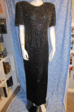 NWT vintage Lawrence Kazar Black Beaded Sequin Silk Dress size Large