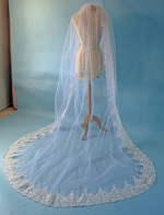 Couture Cathedral Veil Celeste 110" Long hand beaded