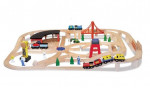 Double-Sided Wooden Train Table with Drawer and Train Set