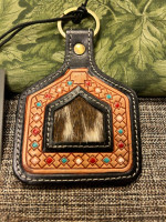 106-OMT Myra Bag Keychain “No Place Like Home”Cowhide Leather Key Fob S-8