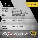1 (One) Tire LikeNEW Pirelli Cinturato P7 AllSeason RFT 245/45R18